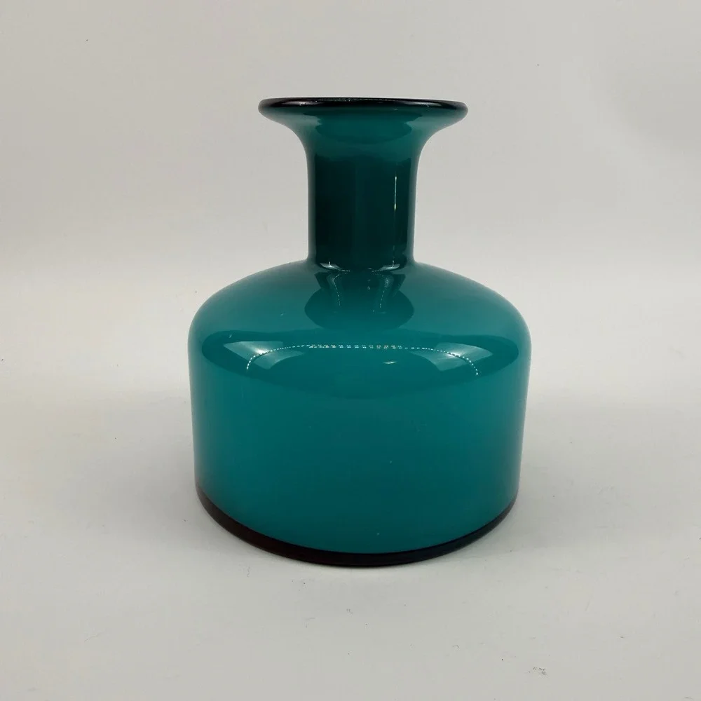 Holmegaard Cased Teal Art Glass Bottle Vase Danish Scandinavian Modern MCM